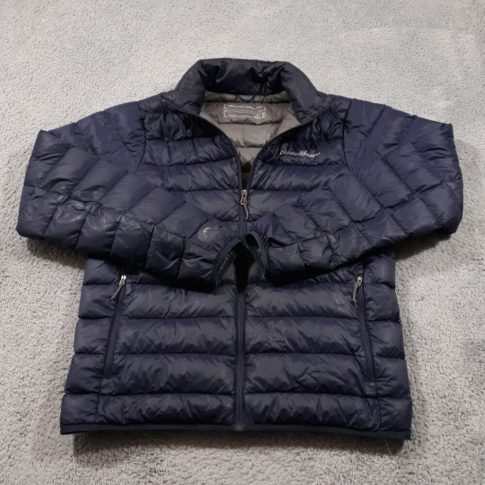 Eddie Bauer Puffer Down Jacket Mens Size Medium Navy Blue Nylon Insulated